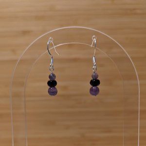 Dainty Black and Purple Glass Bead Earrings
